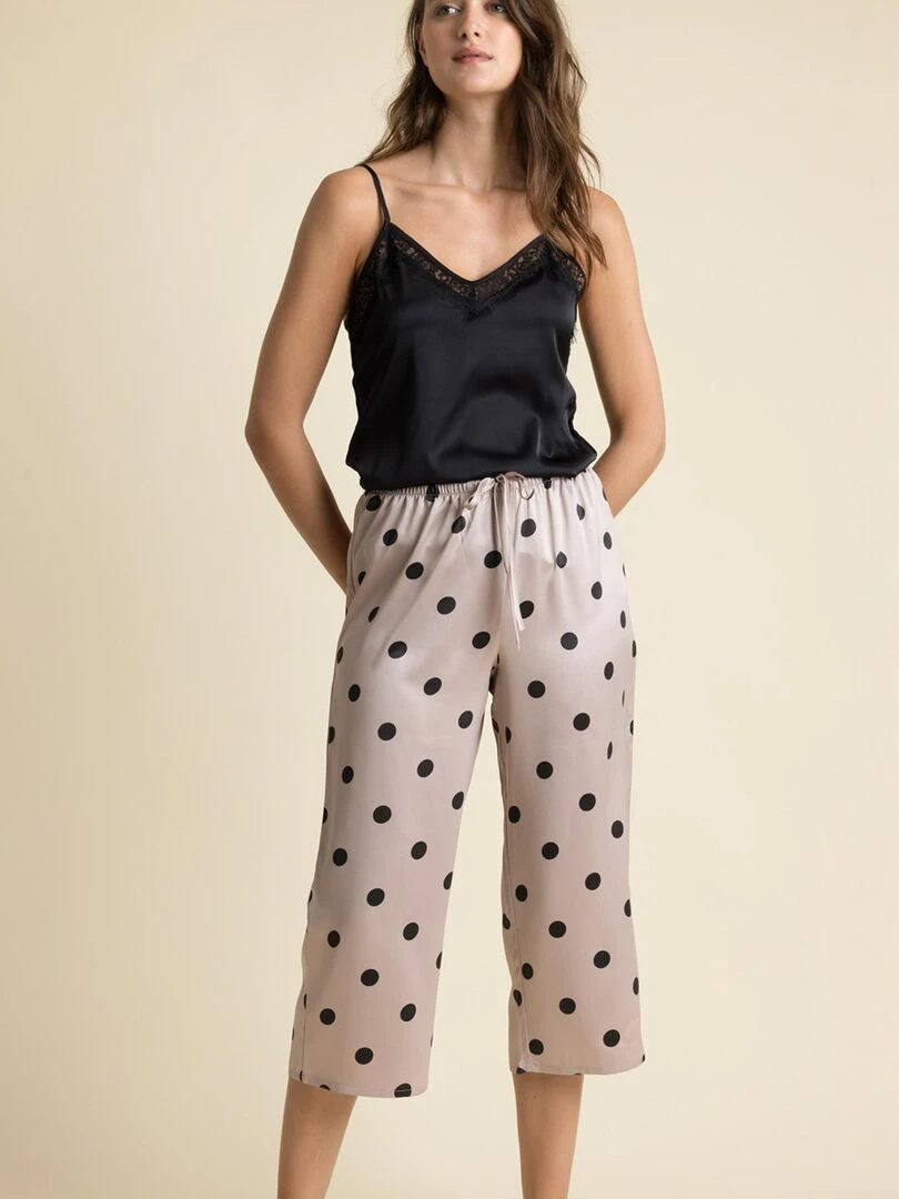 Pyjama pantalon palazzo caraco Elegant Dots   Noir
