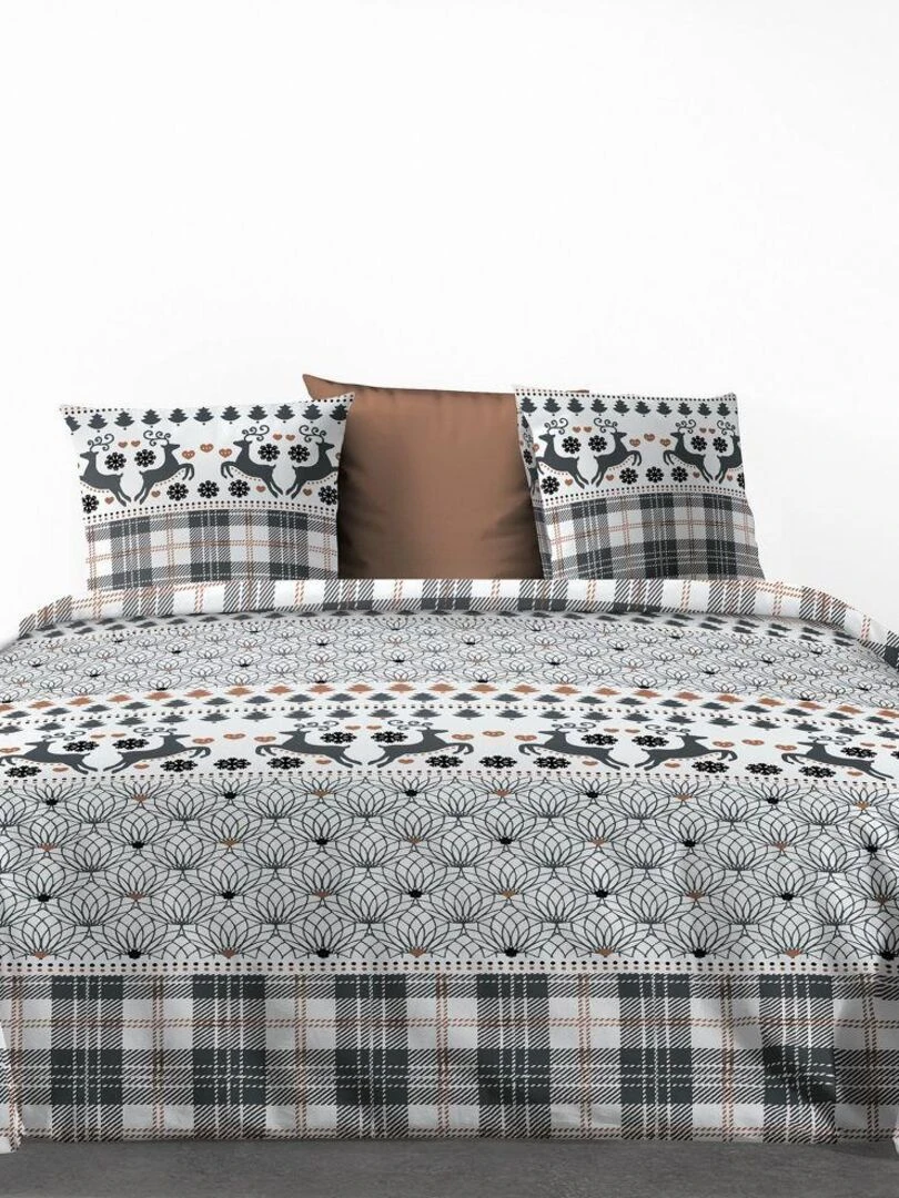 Housse de couette 240x260 cm + 2 taies d'oreiller 63x63 cm 100% Coton 57 fils Aflak Blanc