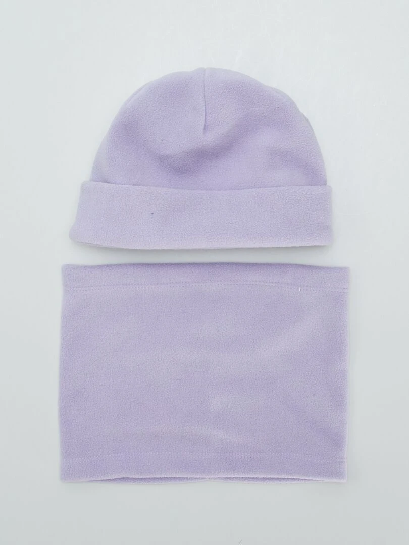 Ensemble de ski bonnet + snood en polaire Violet