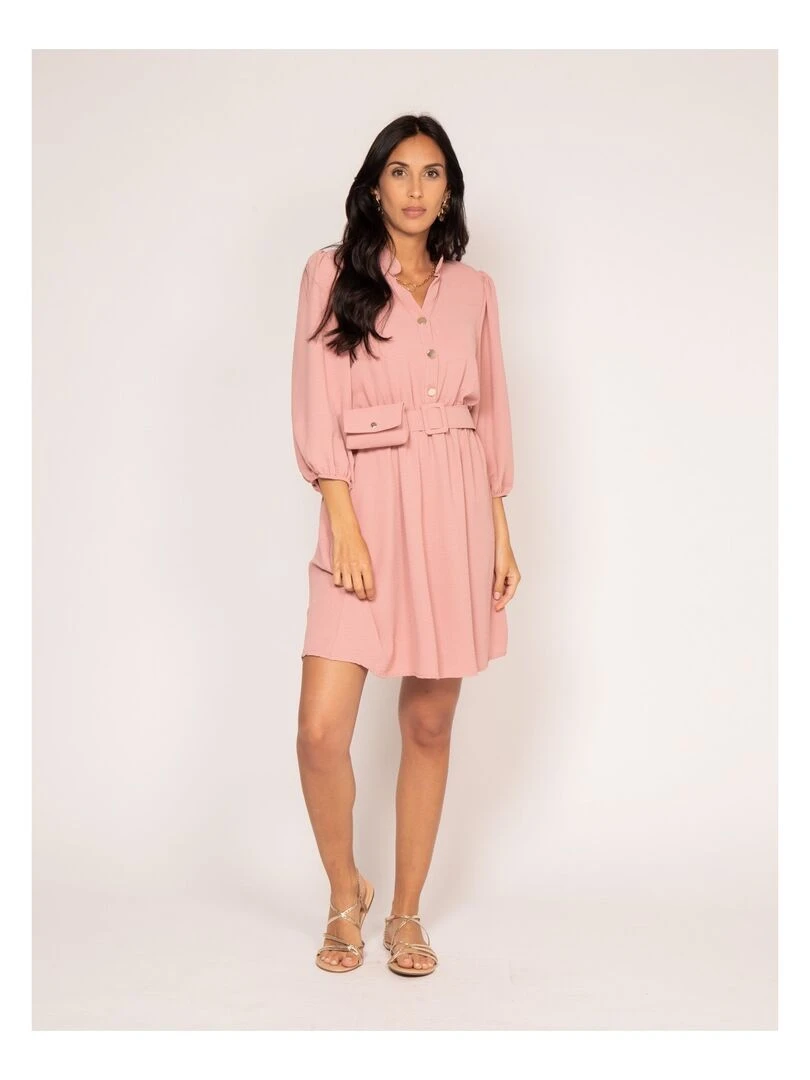 Robe chemise courte avec ceinture INATA   Rose