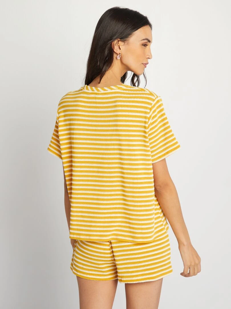 T shirt rayé en crochet   Jaune
