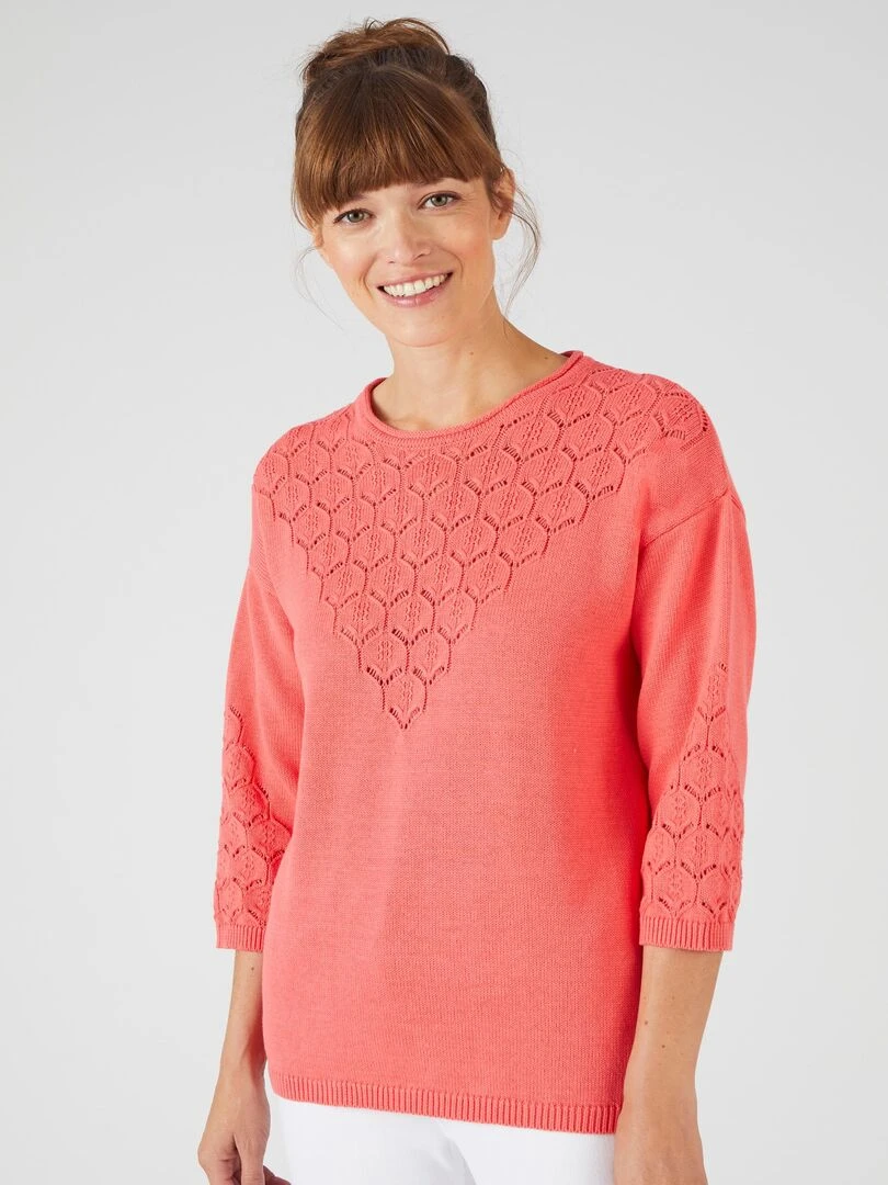 Pull maille ajourée Damart Rose