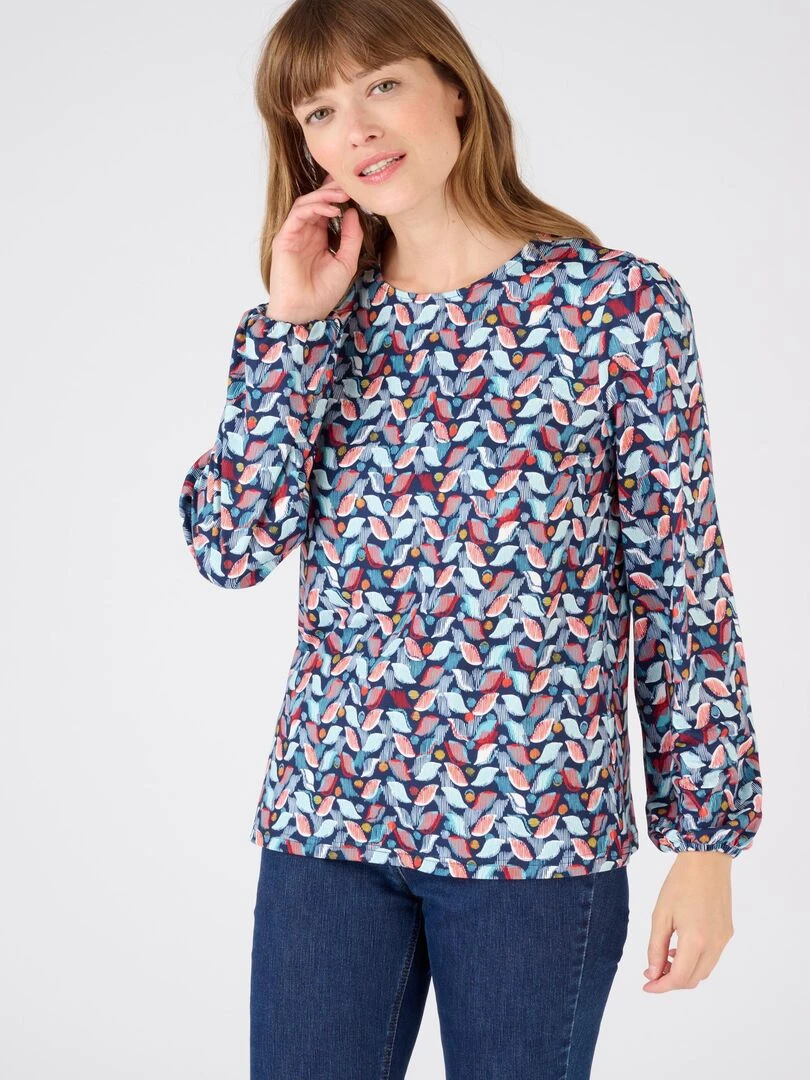 Tee shirt toucher peau de pêche Damart Bleu marine