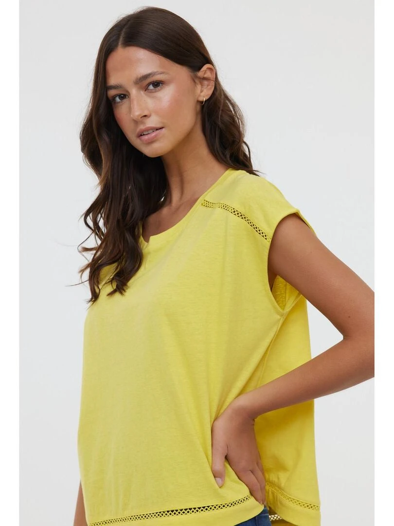 Lee Cooper   T Shirt manches courtes coton/lin regular ANIELE SM   Jaune citron