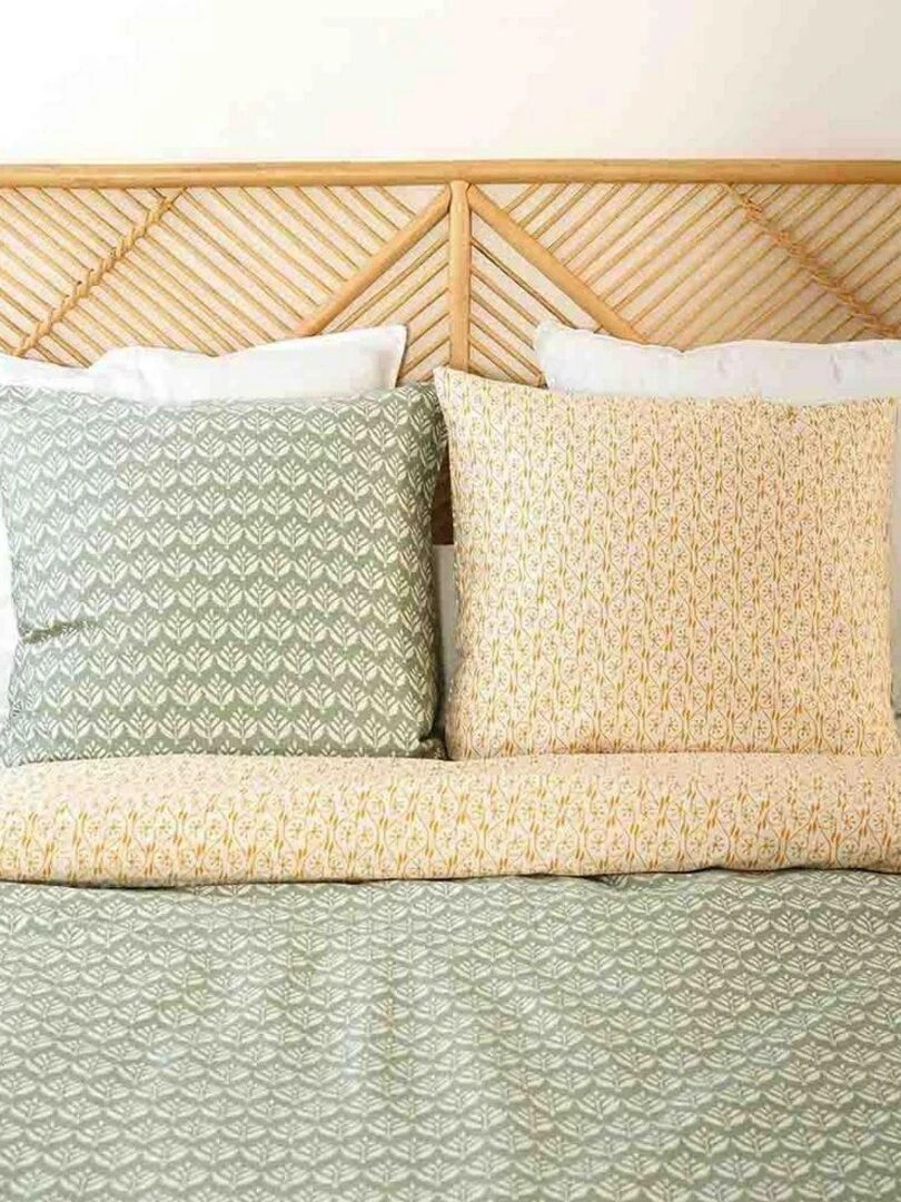 Housse de couette + 2 taies d'oreiller 63x63 Satin de Coton Bio Orient   Vert