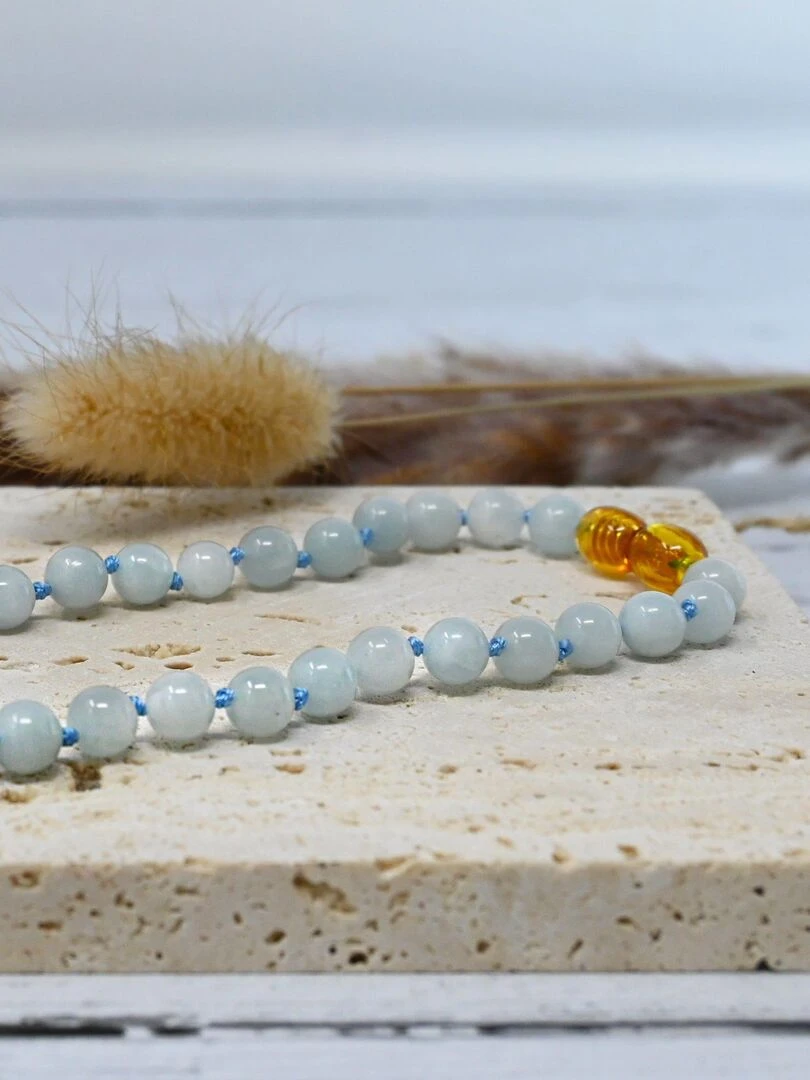 Collier Bébé   Pierres naturelles : Aigue Marine   Bleu clair