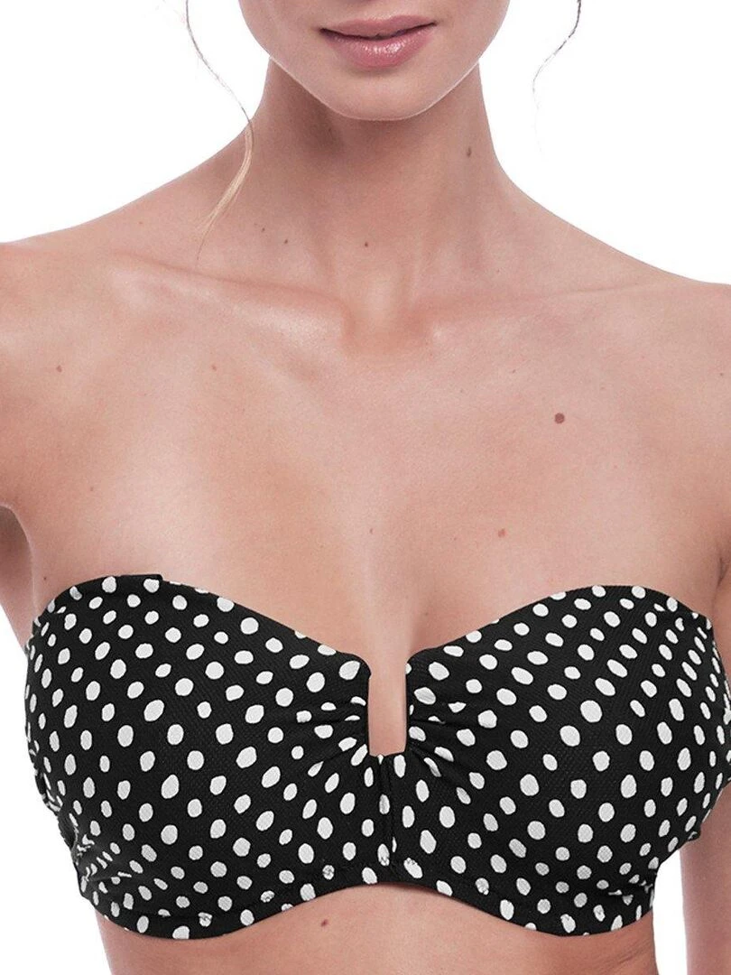 Haut de maillot de bain bandeau à pois Santa Monica Noir