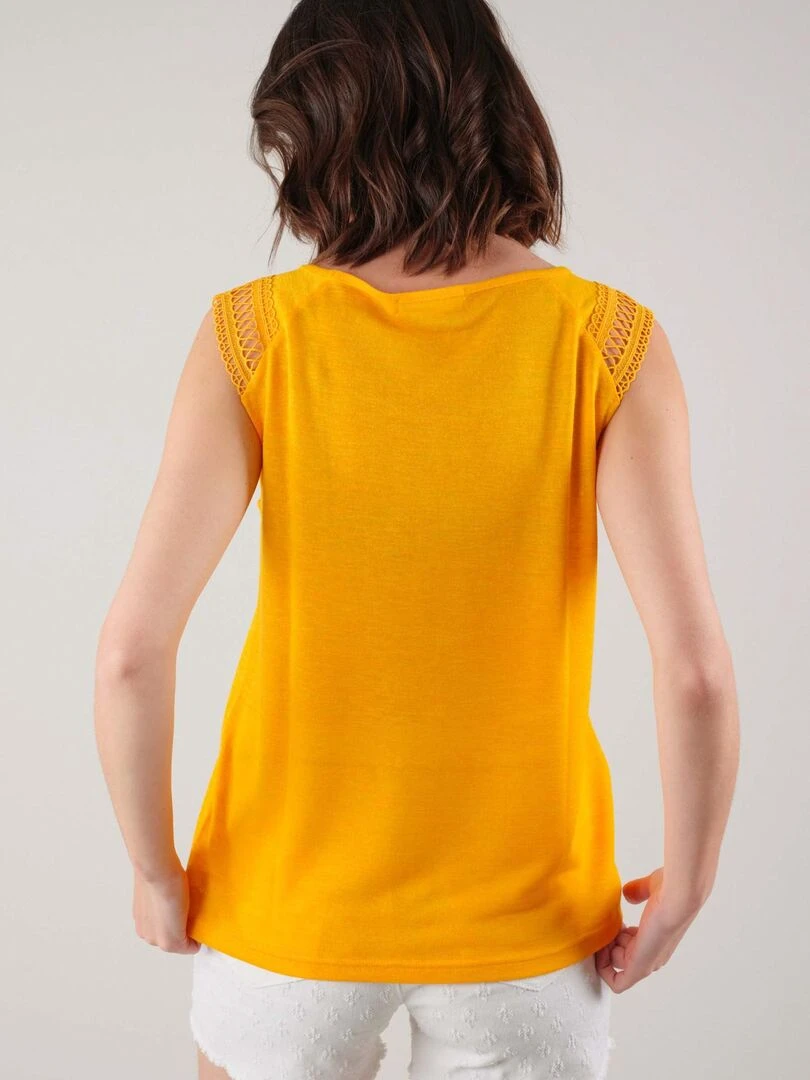 T shirt en jersey effet lin pour femme 'Deeluxe'   Orange clémentine