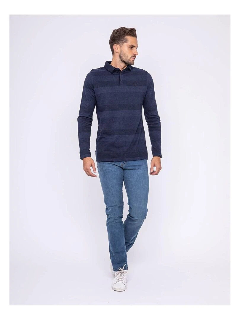 Polo manches longues pur coton PAPHOS   Bleu marine