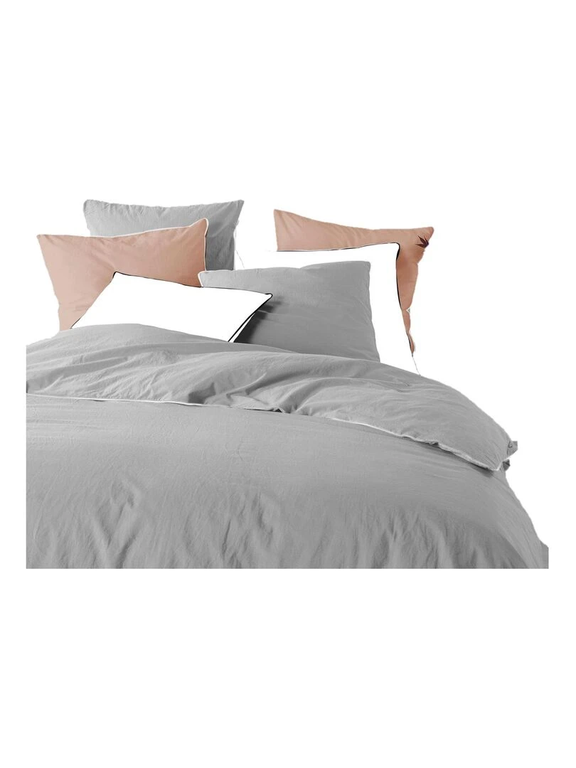 Parure housse couette + taies coton lave Lanettes Gris