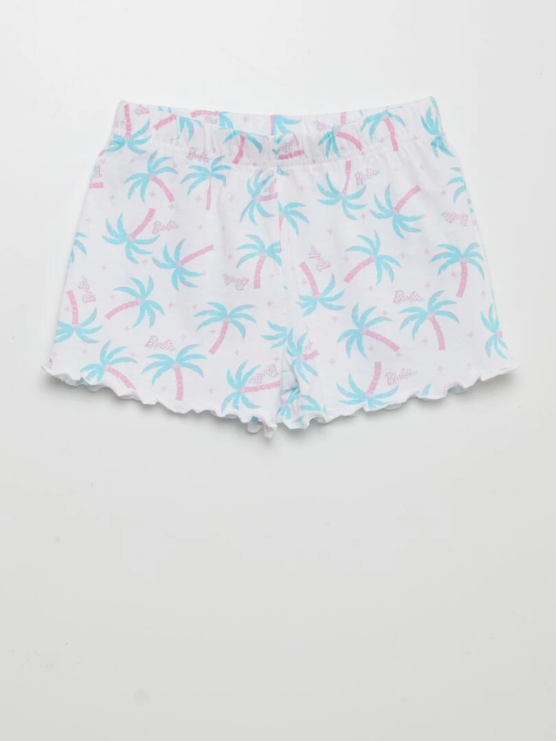 Pyjama court 'Barbie'   2 pièces   Blanc/bleu/rose