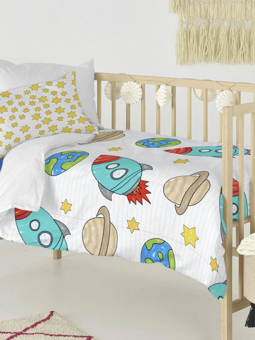 Parure housse de couette 2 pièces Space rocket "Happyfriday" Blanc