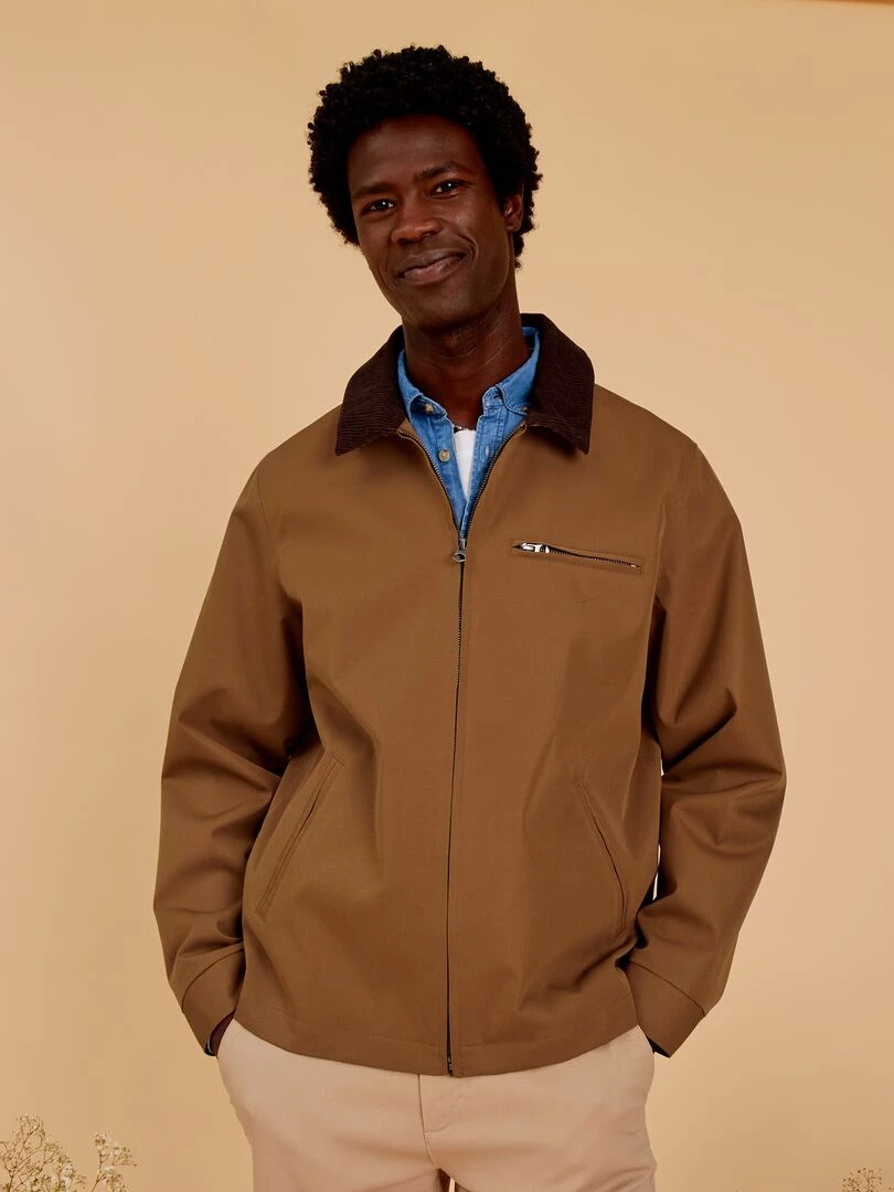 Veste courte avec col en velours   Beige