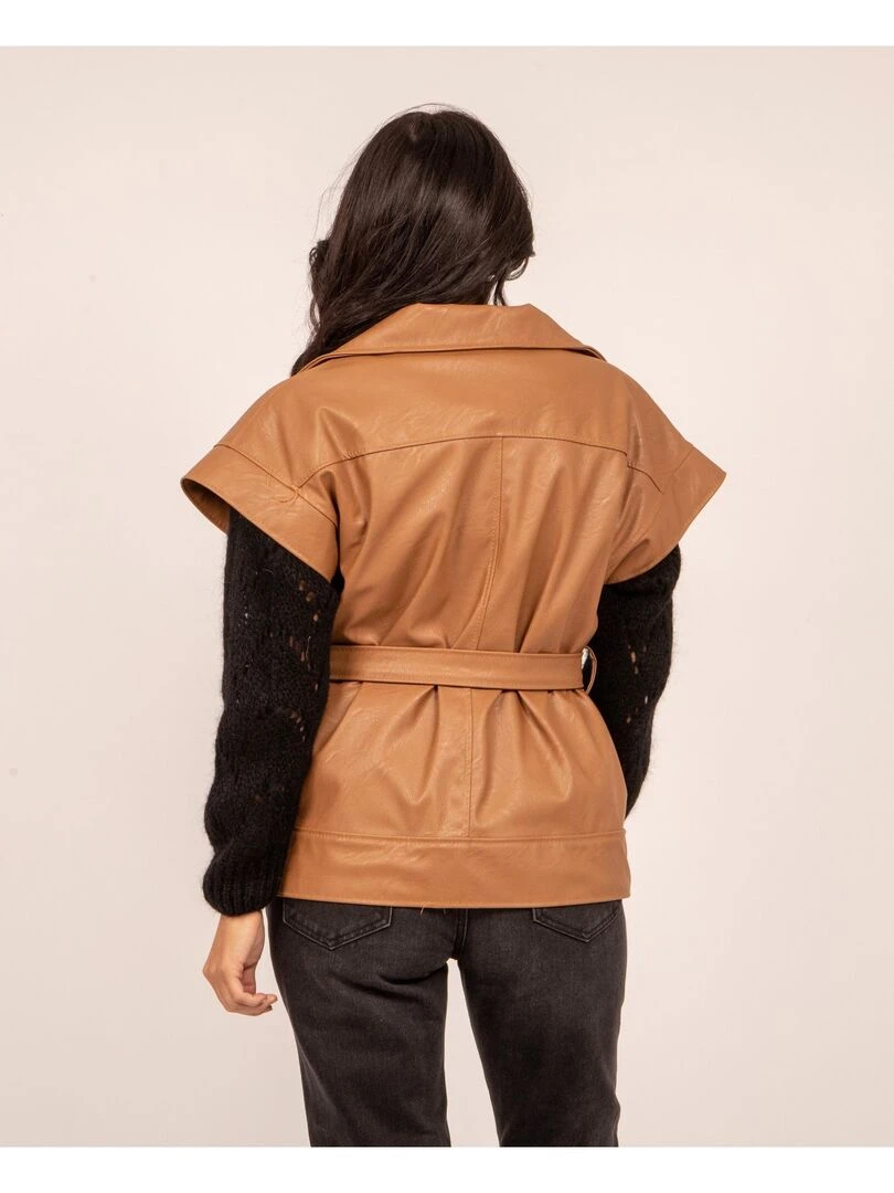 Veste sans manches similicuir URBIA Marron caramel
