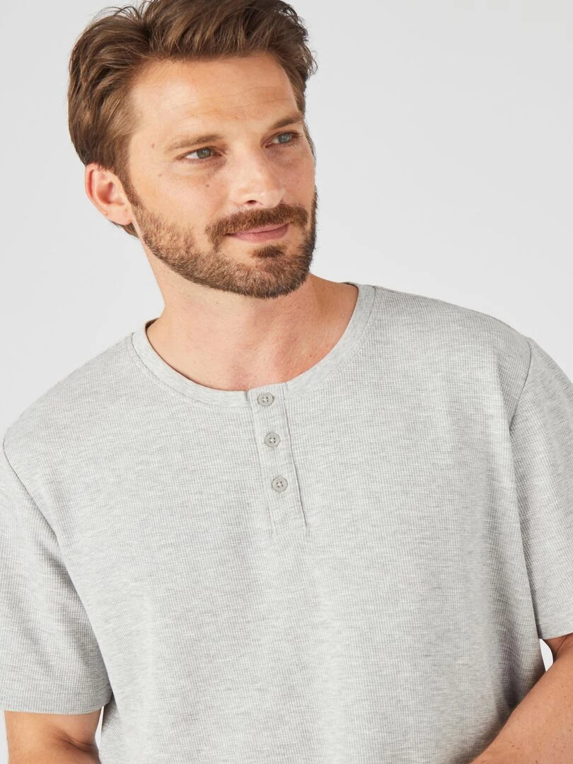 Pyjashort maille reliefée coton majoritaire Damart Gris chiné