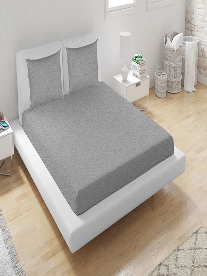 Ensemble drap housse et Taie d'oreiller Gris   Gris