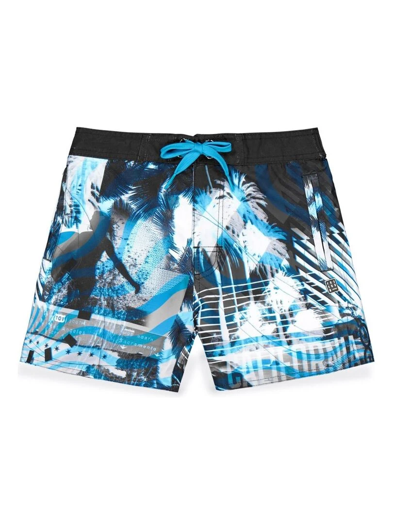 Boardshort court garçon avec ceinture demi élastiquée Cal Freegun Bleu