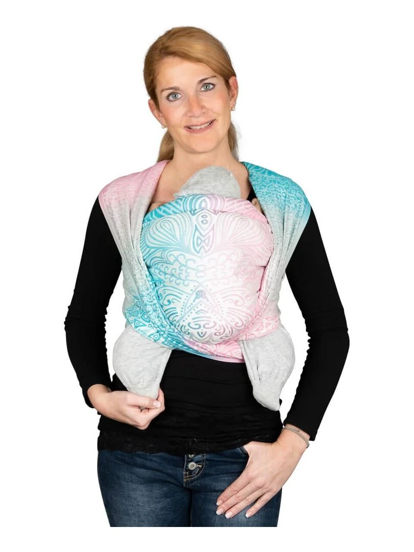 Hoppediz Écharpe de portage tissée bio Bleu Rose Blanc