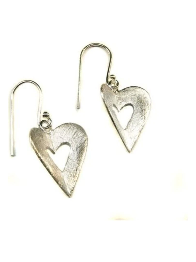 Boucles d'oreilles forme coeur plié en argent brossé Bijoucolor Argent