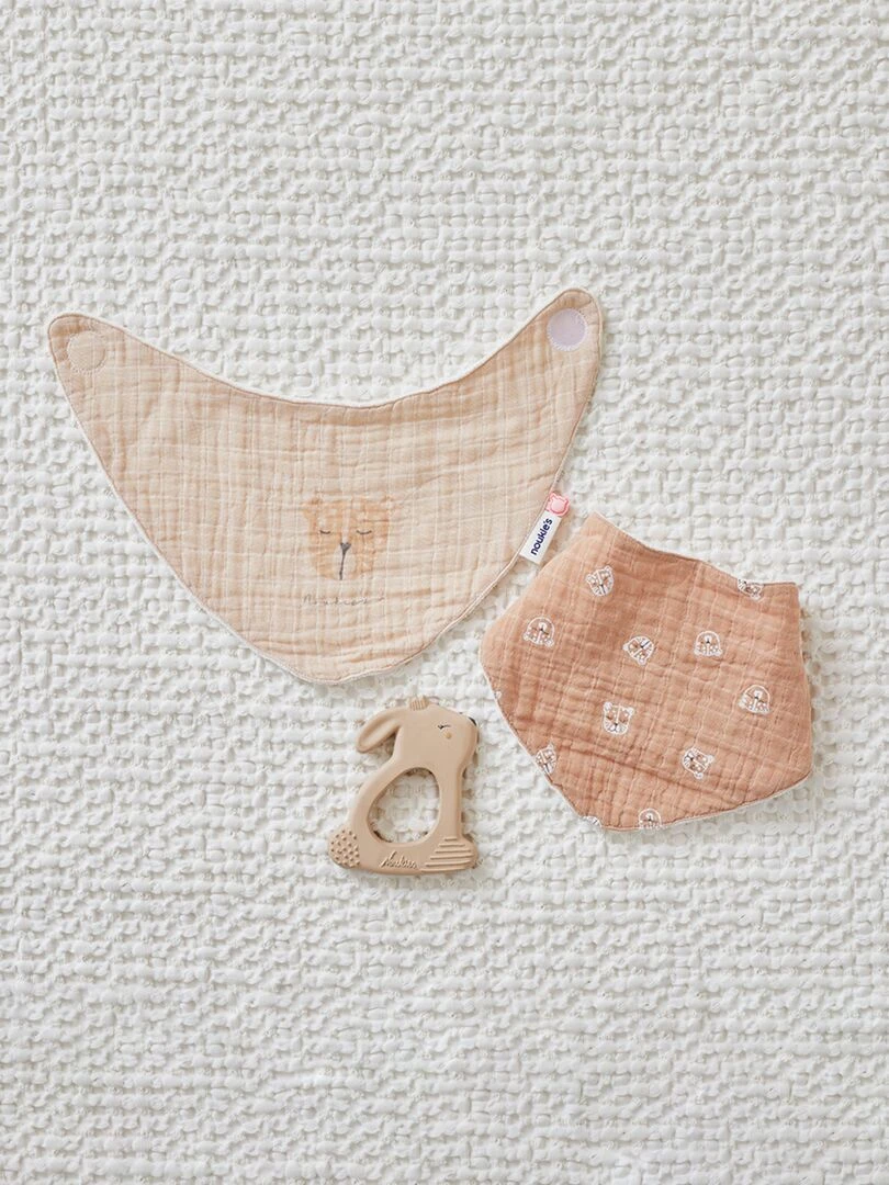 Set de 2 bavoirs bandana léopard en mousseline et éponge cappuccino/beige Marron