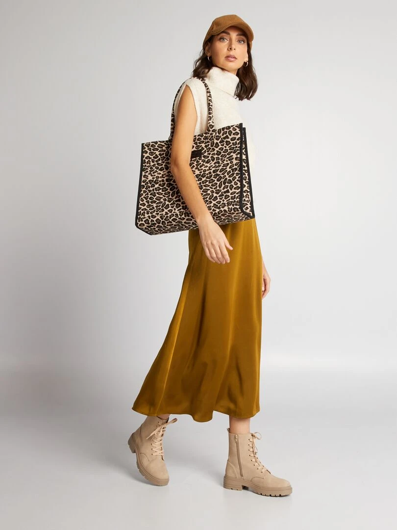 Jupe midi en satin Camel