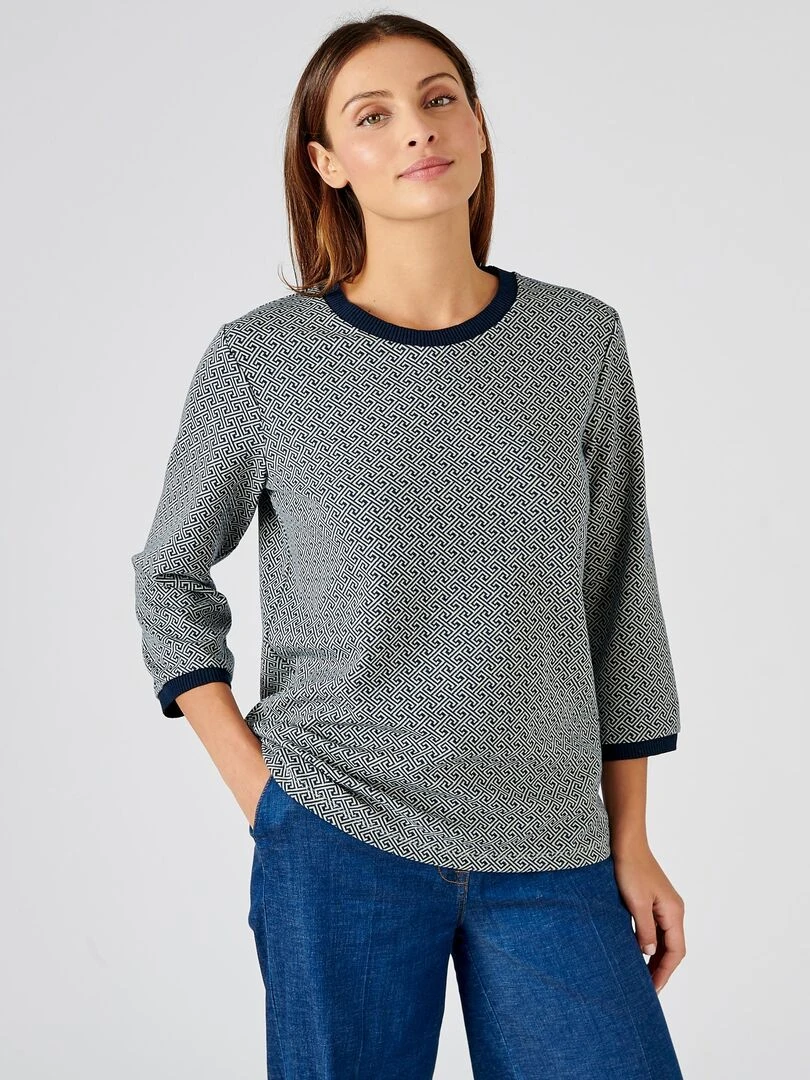 Tee shirt maille jacquard manches 3/4 Damart Bleu marine