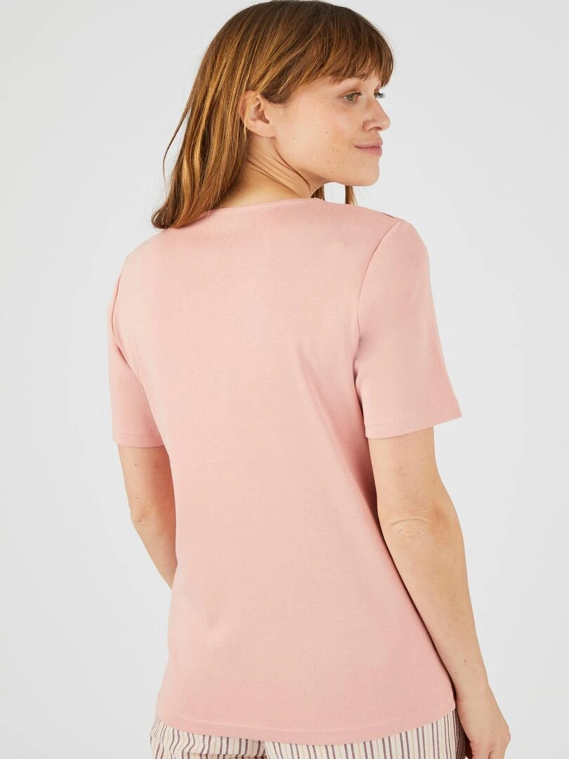 T shirt brodé pur coton   Damart   Rose
