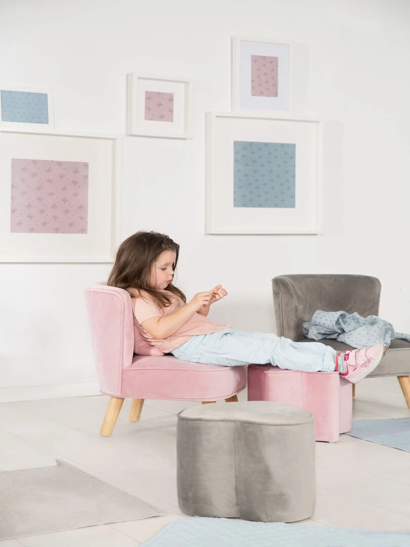 ROBA Mini Fauteuil en Velours "Lil Sofa" Chaise Enfant avec Pieds en Bois Stables Rose Rose