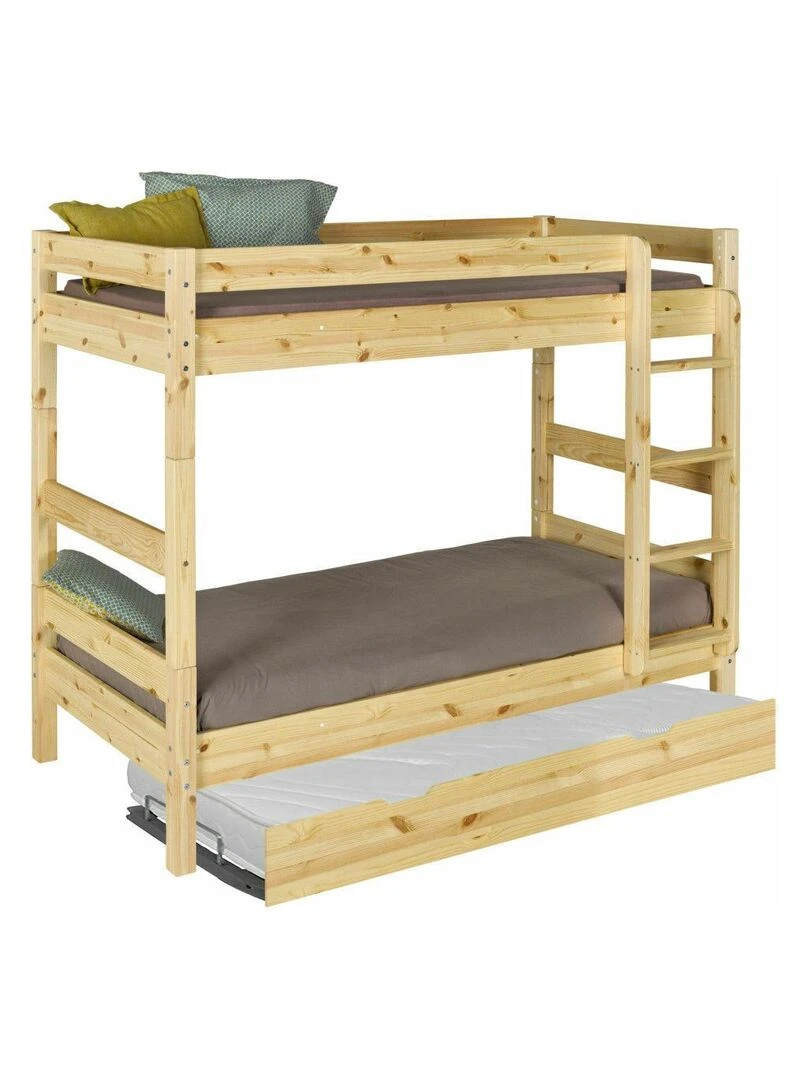 Pack lit superposé séparable gigogne avec matelas Aaron AKITEN RETAIL Marron