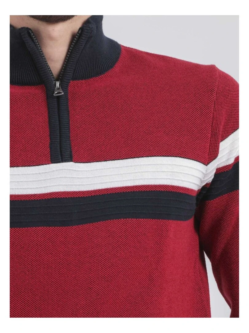 Pull col montant zippé pur coton LODJEFF   Rouge