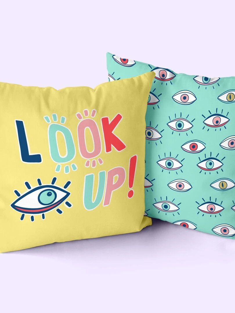 Housse de coussin décoratif Look up "Happyfriday"   Blanc
