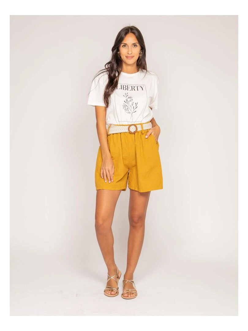 Short en lin XIGN   Moutarde