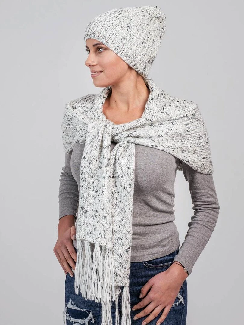 Ensemble Echarpe Bonnet Cabra Made in UE Blanc