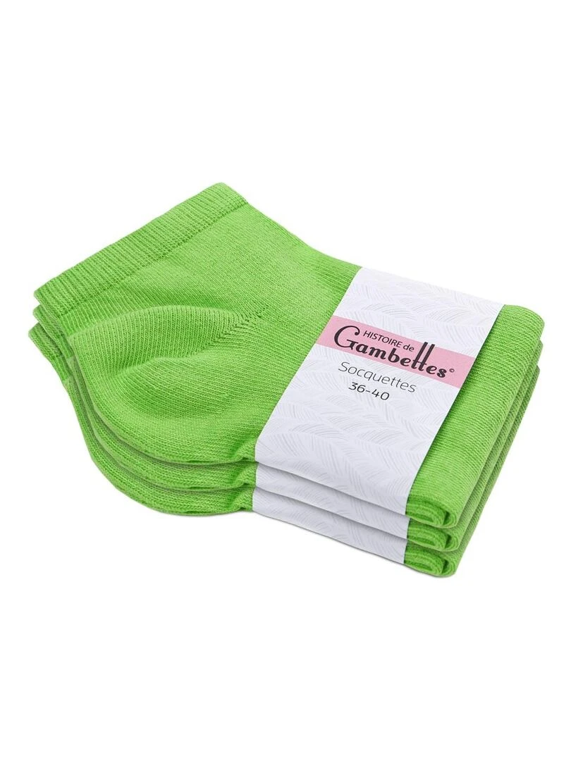 Socquettes Coton Prémium Lot 3 Paires Fabrication UE Vert jade