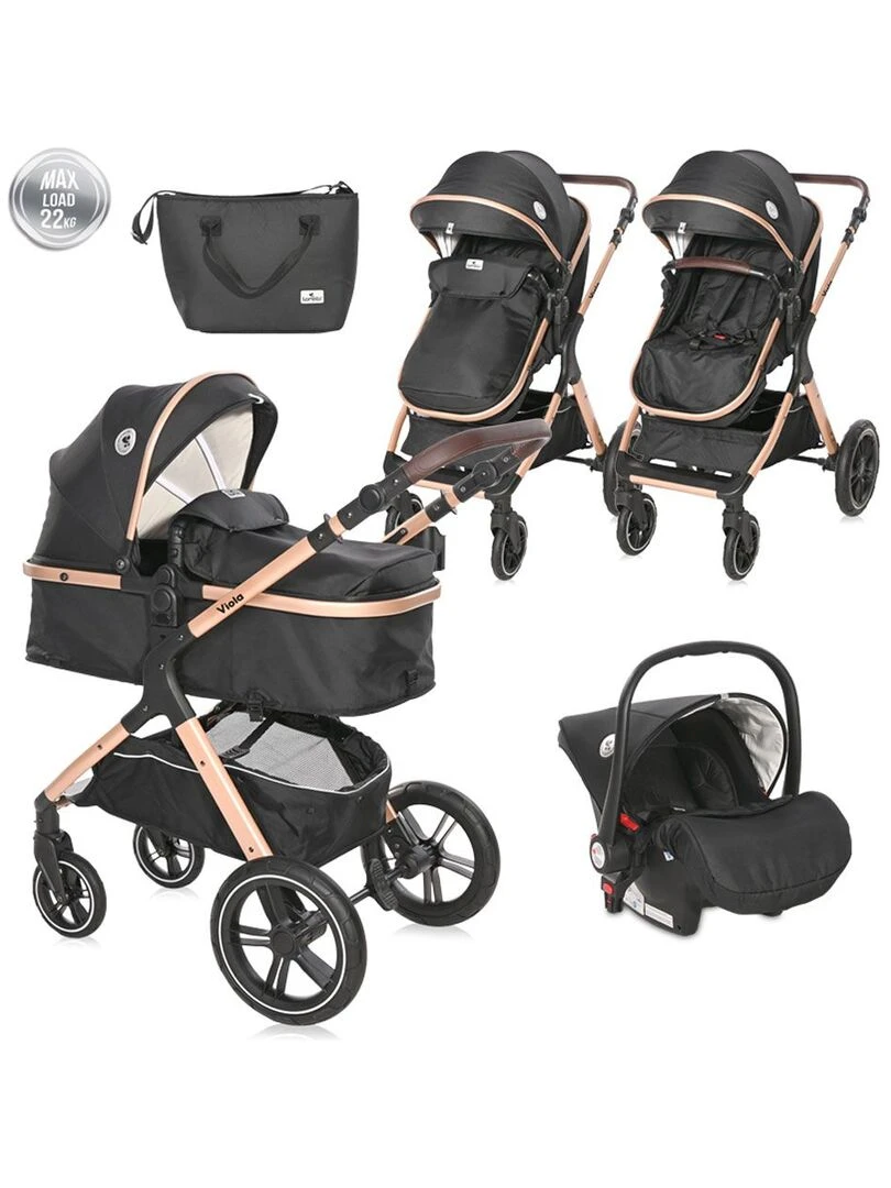 Poussette combinée trio 3 en 1 siège auto 0m – nacelle 0 22kg – Viola – noir Noir