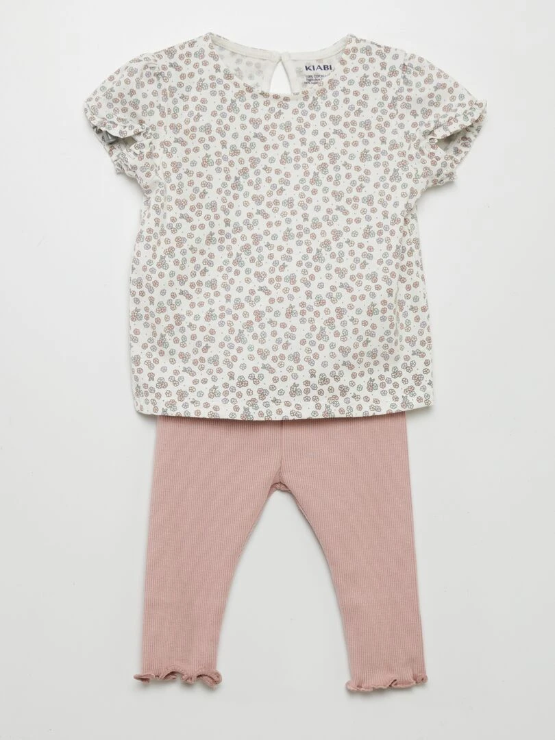 Ensemble legging + t shirt imprimé 2 pièces Vieux rose