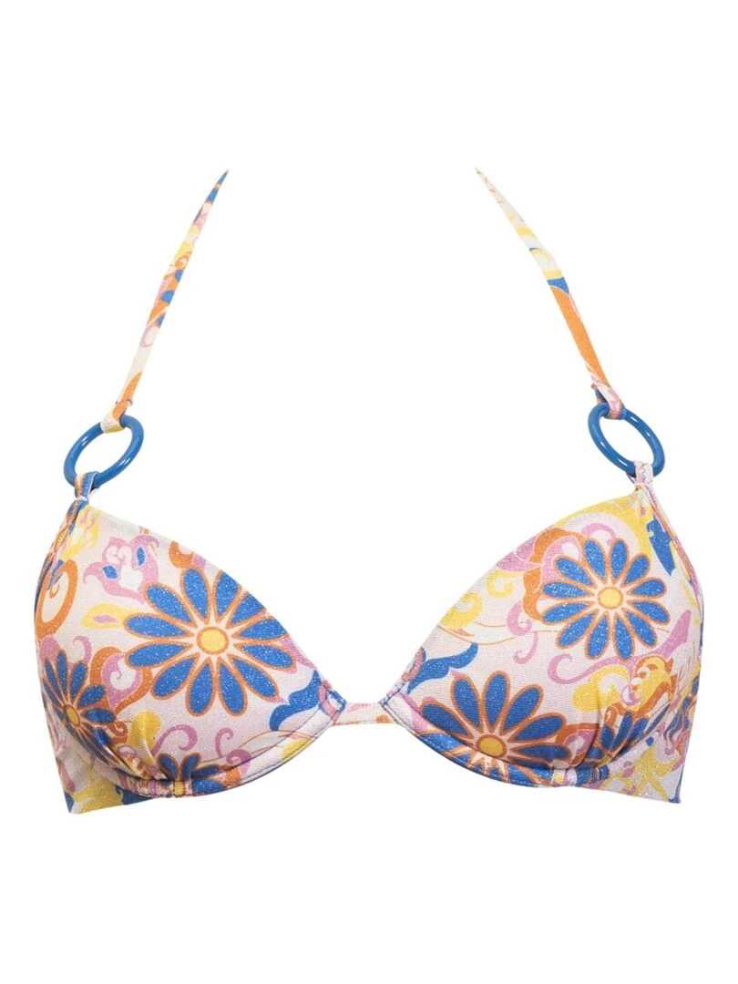 Haut de maillot push up imprimé Coachella   Bleu