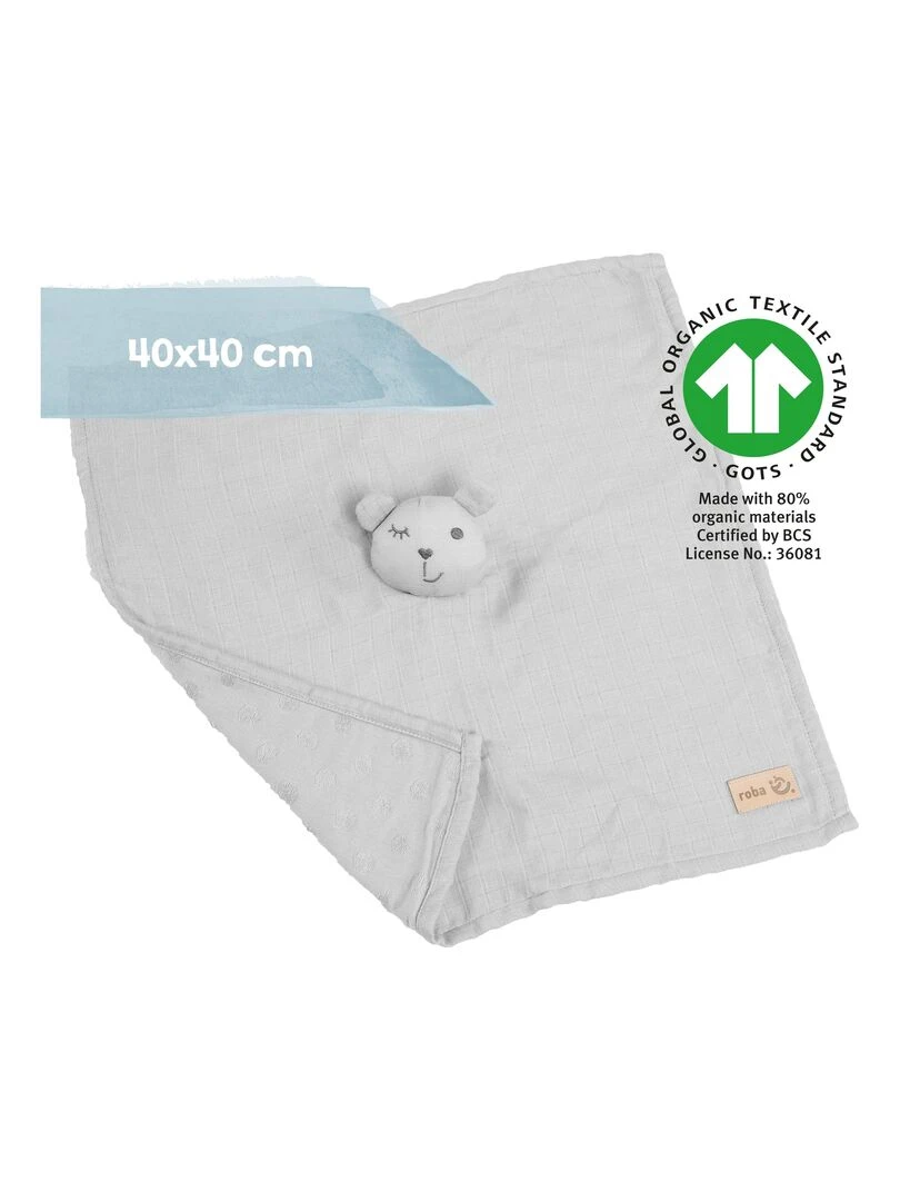ROBA Doudou Ours "Lil Planet"   Coton Bio Certifié OEKOTEX   Gris argenté   Gris