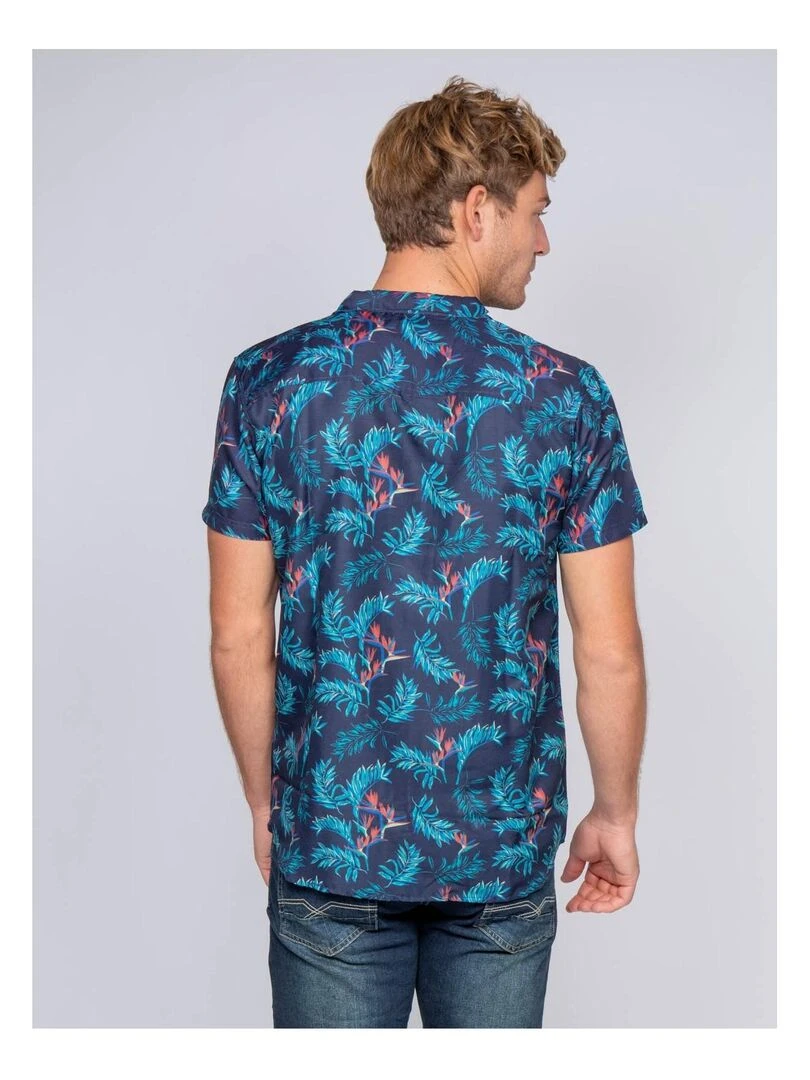 Chemise manches courtes fluide motifs DEVOLU Bleu marine