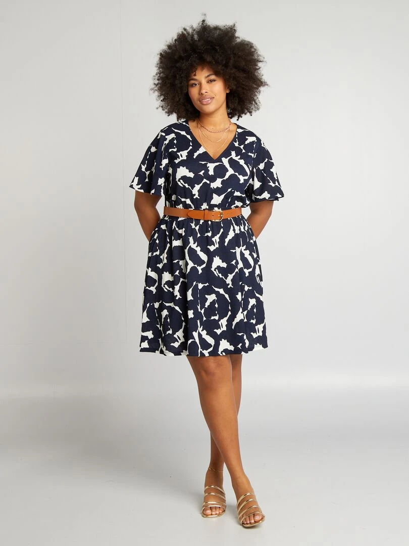 Robe courte en matière crêpée Bleu
