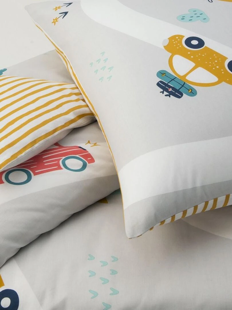 Future Home Parure de lit enfant en coton 57 fils imprimé gris et curry Gris