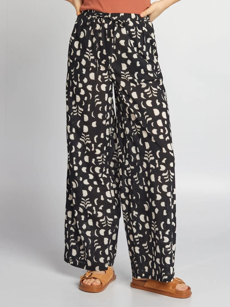 Pantalon large en voile de coton   Noir