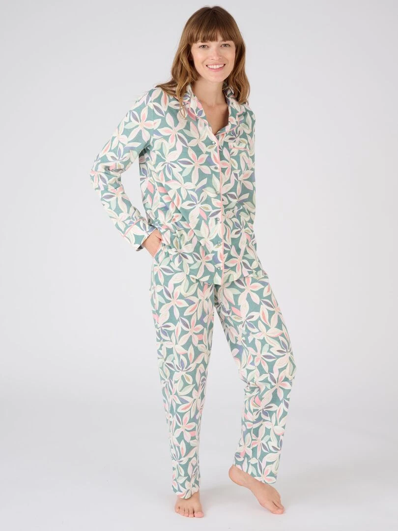Pyjama boutonné maille jersey Damart Vert chèvrefeuille
