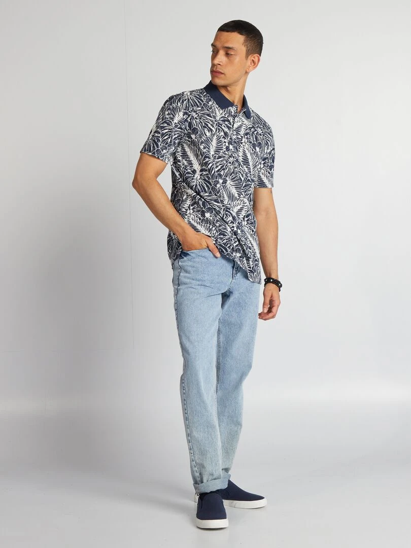 Polo imprimé en piqué de coton Bleu