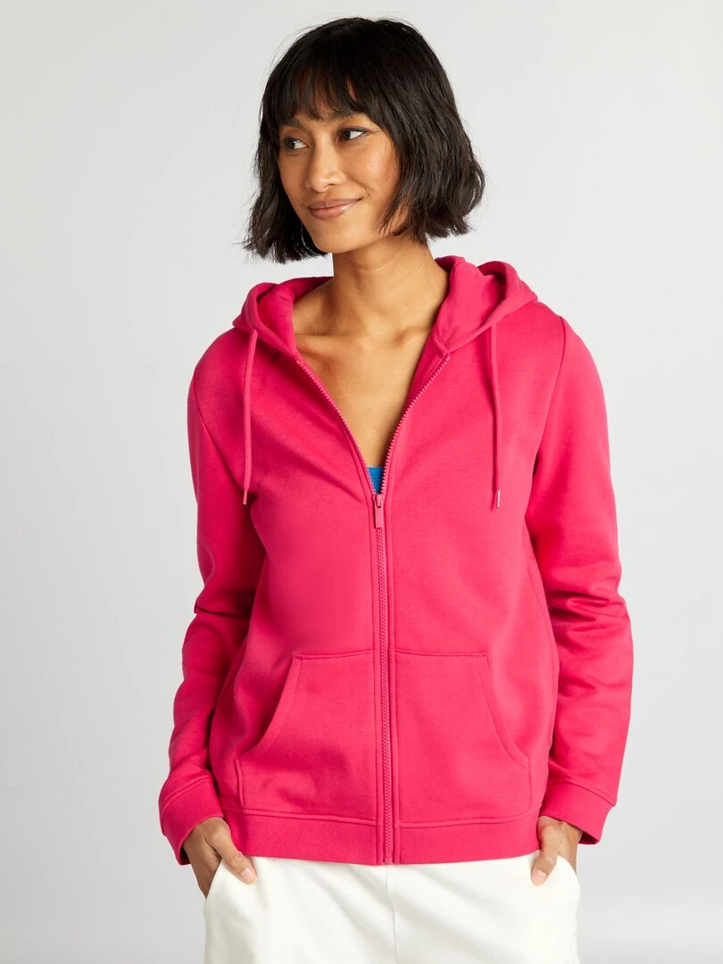 Sweat zippé à capuche   Rose