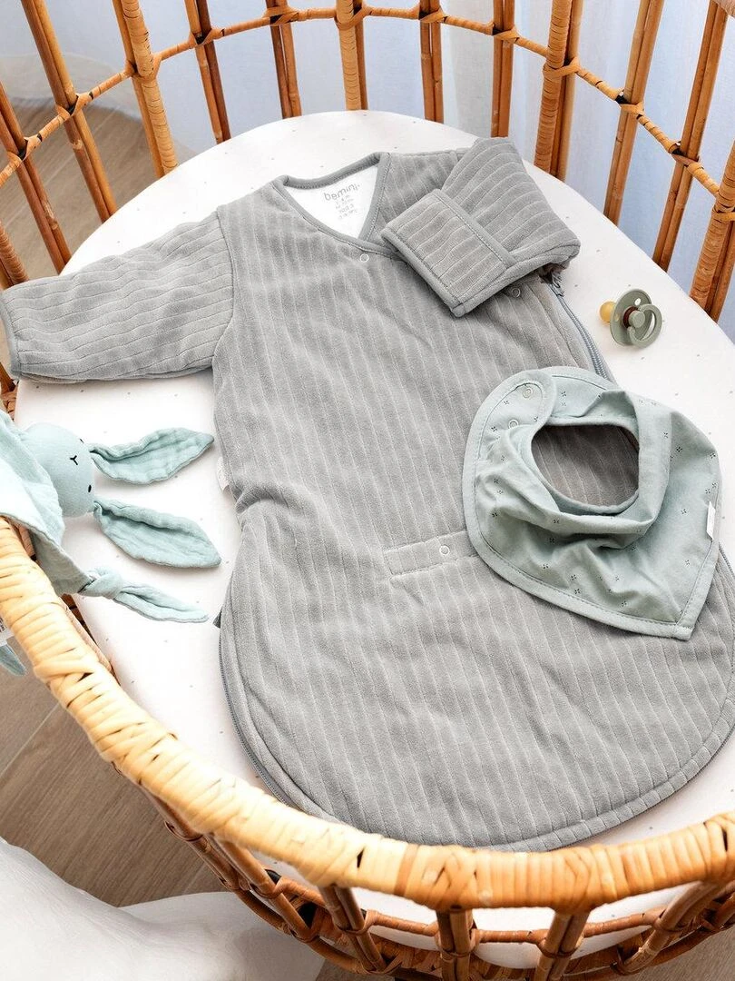 Bemini Gigoteuse  avec moufles Pady velvet et jersey   Gris