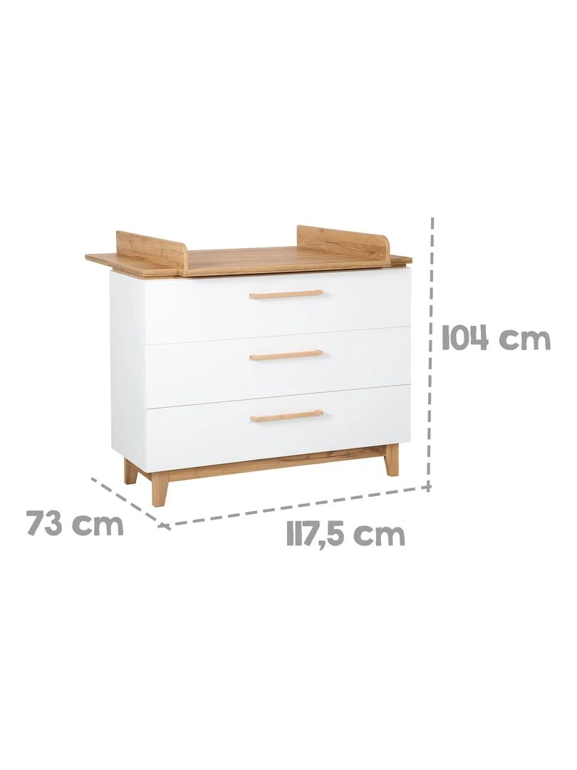 ROBA Commode à Langer "Finn" – avec Plan à Langer Amovible – 3 Tiroirs – blanc / chêne doré   Blanc