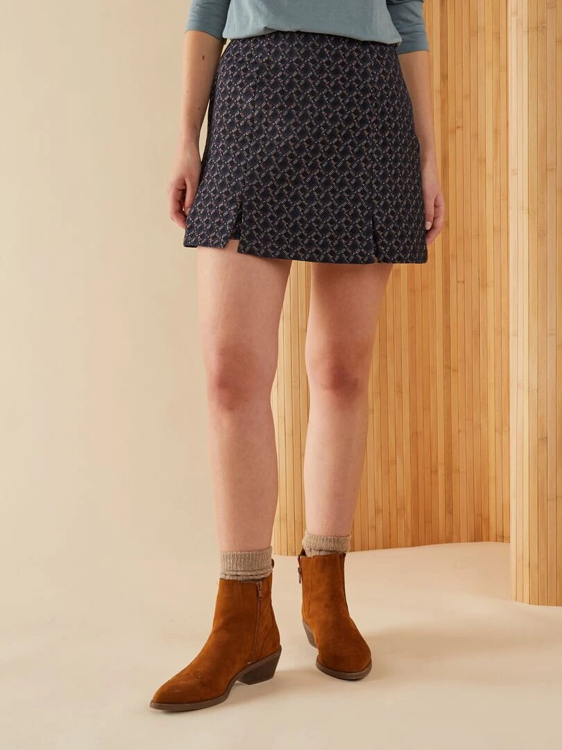 Jupe short matelassé à imprimés géométriques x Jacquard   Bleu