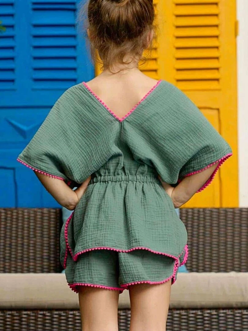 de plage Tunique + short Vert Kaki LOVE 'LA FAUTE A VOLTAIRE' Vert olive