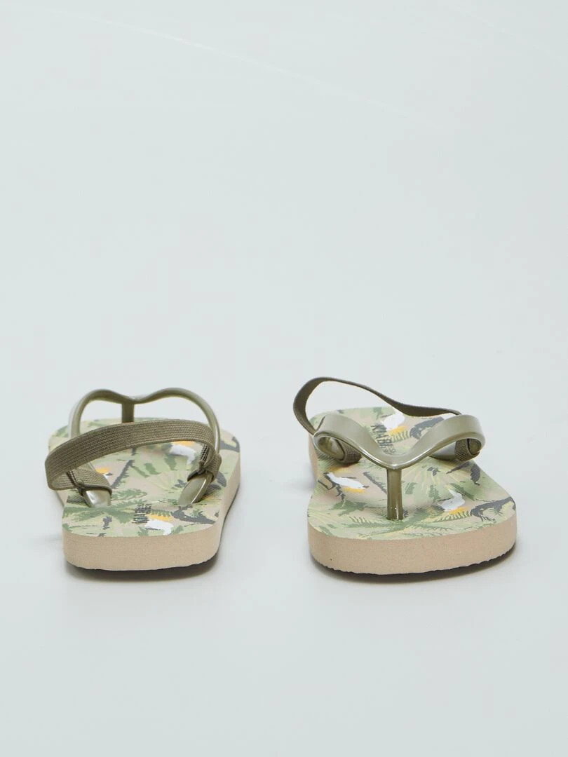 Tongs imprimé tropical à bride élastique   Kaki